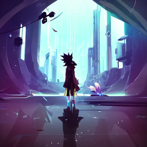 Image similar to stylish colors. Sci-fi cityscape in style of cytus and deemo, mysterious vibes, set in half-life 2, beautiful with eerie vibes, very inspirational, very stylish, surrealistic, perfect digital art, mystical journey in strange world, bastion game