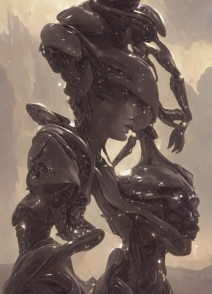 Image similar to humanoid cyborg alien bounty hunter, elegant, highly detailed, digital painting, artstation, concept art, matte, sharp focus, illustration, art by artgerm and greg rutkowski and alphonse mucha