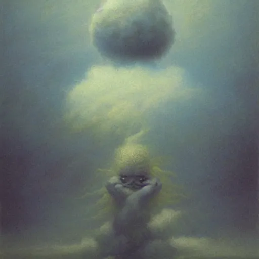 Image similar to cute cloud person by Zdzslaw Beksinski