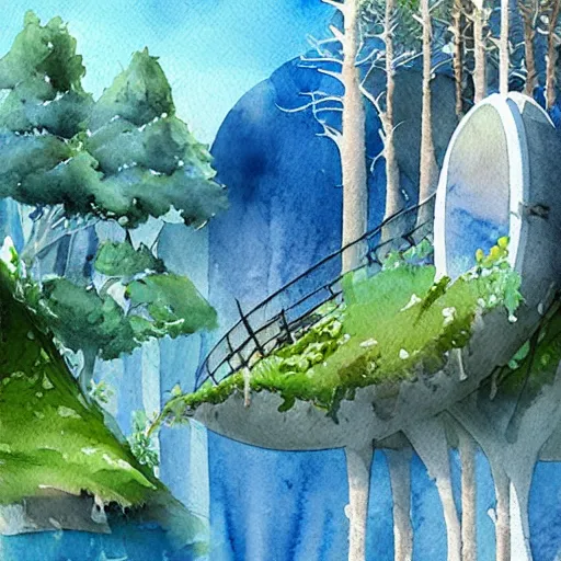 Prompt: beautiful happy picturesque charming sci - fi modular organic pod - like homes of the future in a beautiful natural scene. water, trees and rocks. beautiful light. soft colour scheme. beautiful artistic detailed watercolor by lurid. ( 2 0 2 2 )