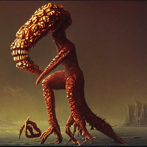 Prompt: demogorgon loves to eat bananas, art, concept art, beksinski, zdzisław