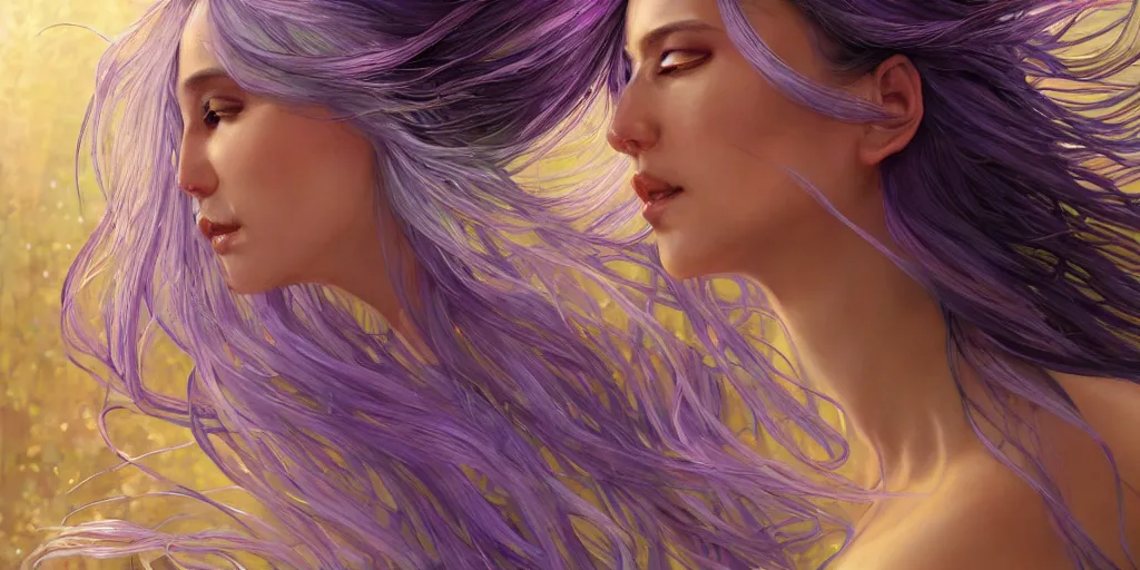 Image similar to wide angle, opulescent purple panther, metallic silver and ice color reflected crystal hair, leaping from willow tree, fantasy, intricate, very beautiful, elegant, golden light, highly detailed, digital painting, artstation, concept art, smooth, sharp focus, unreal engine, art by wlop and tian zi and alphonse mucha