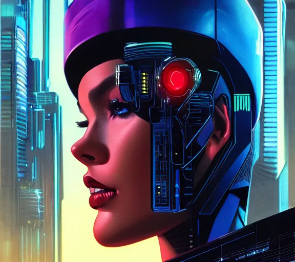 Image similar to cable plugged in, side of head, very very beautiful woman, cyberdeck computer terminal, street level night city, 1 9 7 9 omni magazine cover, style by vincent di fate, artgerm, cyberpunk 2 0 7 7, very coherent, detailed, 4 k resolution, unreal engine, daz