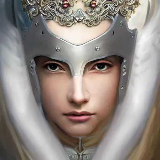 Prompt: A masterpiece ultrarealistic ultradetailed portrait of a Incredibly beautiful angel armored princess knight with Iron mask. baroque renaissance girl in the forest. medium shot, intricate, elegant, highly detailed. trending on artstation, digital art, by Stanley Artgerm Lau, WLOP, Rossdraws, James Jean, Andrei Riabovitchev, Marc Simonetti, Yoshitaka Amano. background by James Jean and Gustav Klimt, light by Julie Bell, 4k, porcelain skin. BY ZDIZISLAW BEKSINSKI Cinematic concept art