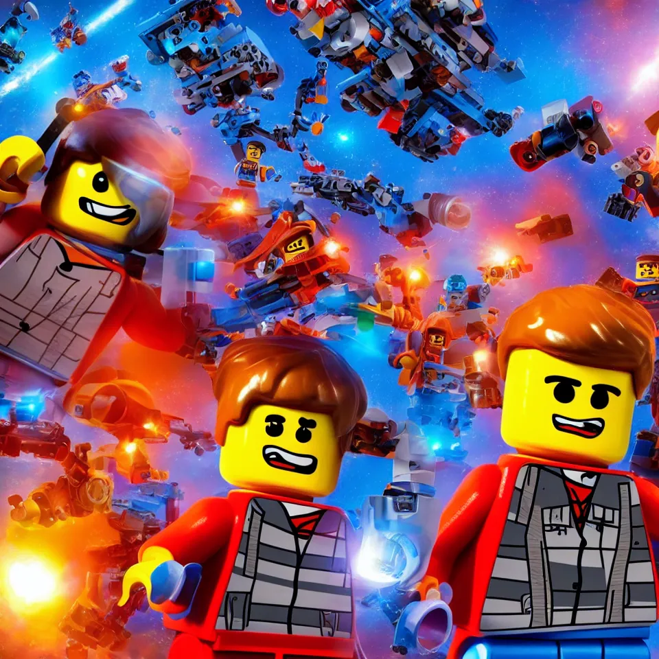 Prompt: the lego movie robot swat shooting lasers chase trending on artsation hd 4 k detailed