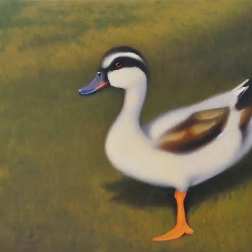 Prompt: a duck on the prowl oil painting Lech Jankowski