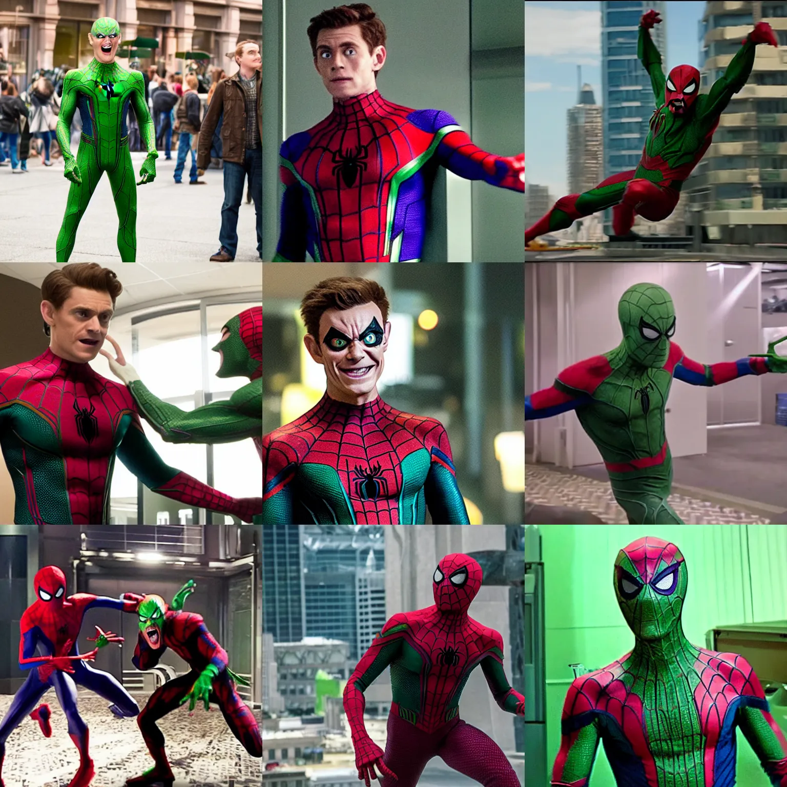 Prompt: green goblin in spider man homecoming scene from the movie