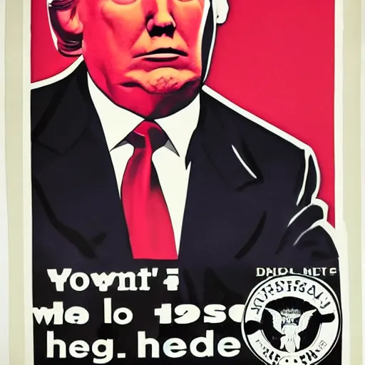 Image similar to propaganda poster with donald trump dressed as hitler