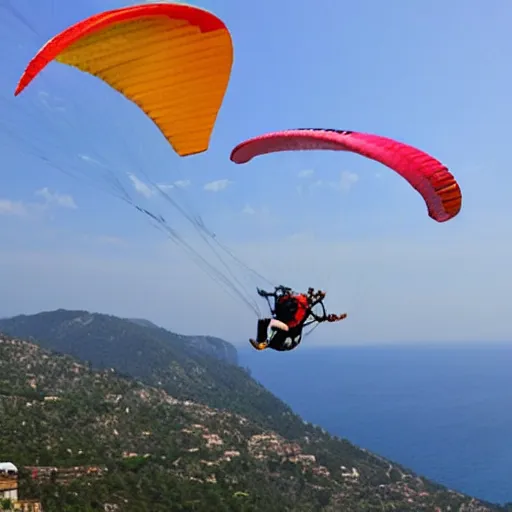 Prompt: recep tayyip erdogan is paragliding in oludeniz.