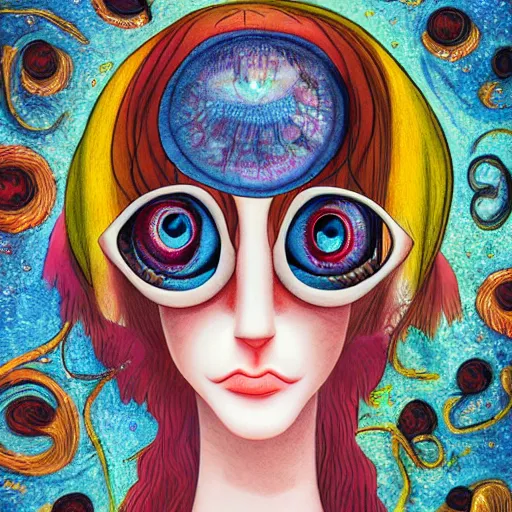 Prompt: surreal girl with 7 eyes