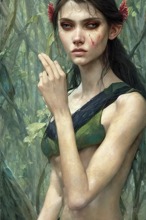 Prompt: an upper body portrait of a beautiful elf princess, oil painting, by Fernanda Suarez and and Edgar Maxence and greg rutkowski julie bell