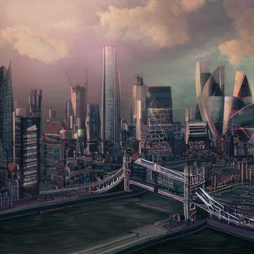 Prompt: london skyline, artstation, deviantart, highly detailed,, kanji, visual novel, calming