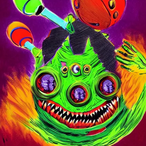 Image similar to a tennis ball monsters, colorful, digital art, fantasy, magic, chalk, trending on artstation, ultra detailed, professional illustration by basil gogos