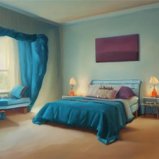 Image similar to a 2 0 0 0 s teen bedroom, oil painting, pale colors, high detail, 8 k, wide angle, trending on artstation,