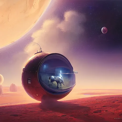 Image similar to in space the spherical horse in vacuum, hyperrealism, no blur, 4 k resolution, ultra detailed, style of ron cobb, adolf hiremy - hirschl, syd mead, ismail inceoglu, rene margitte