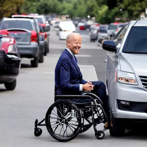 Prompt: joe biden in a wheelchair in a traffic jam