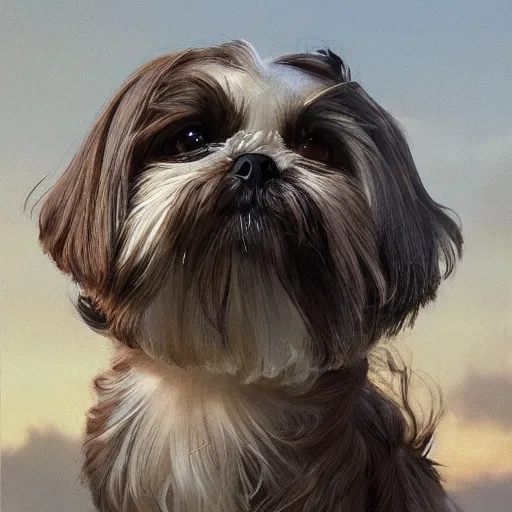 Image similar to Shih Tzu charging up to change into its final form, detailed, centered, digital painting, artstation, concept art, donato giancola, Joseph Christian Leyendecker, WLOP, Boris Vallejo, Breathtaking, 8k resolution, extremely detailed, beautiful, establishing shot, artistic, hyperrealistic, beautiful face, octane render, cinematic lighting, dramatic lighting, masterpiece