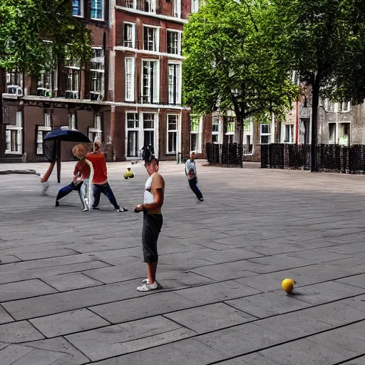 Image similar to playing petanque next to prinsengracht, intricate detail, beautiful aesthetic, photorealistic, cinematic composition, volumetric lighting 8 k