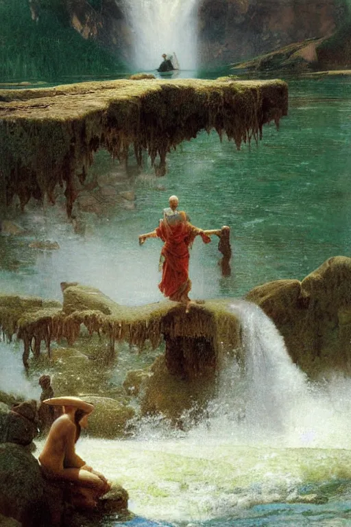 Prompt: a huge mythical wurm emerges from lake in canadian rockies, water splashes cascades, beautiful day, by albert bierstadt, ruan jia, lawrence alma tadema, zdzislaw beksinski, carl spitzweg, everett raymond kinstler, norman rockwell, jack kirby, tom lovell, greg staples