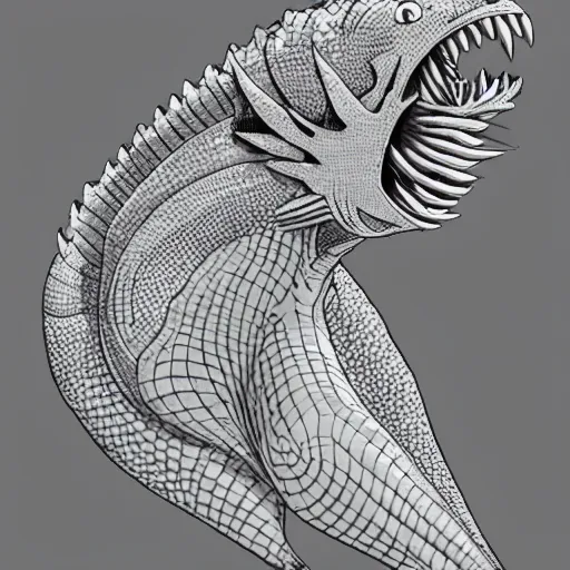 Prompt: a fish monster, yusuke murata style, detailed