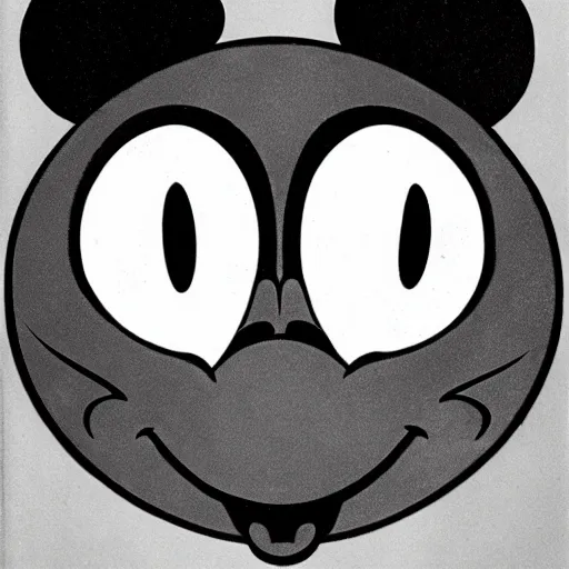 Prompt: Mickey Mouse face with three eyes, symmetrical, 1930's illustration