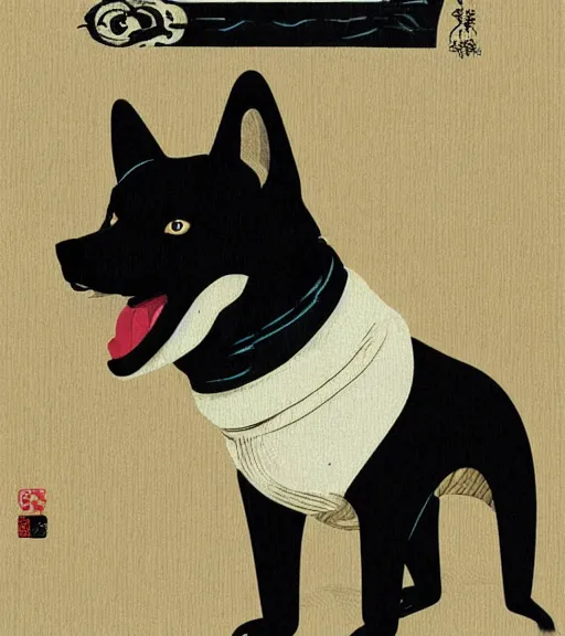 Image similar to black shiba by sachin teng, okami, hasui kawase