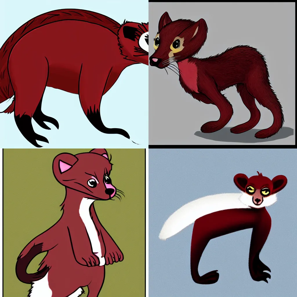 Prompt: a furry weasel / stoat oc, red & black