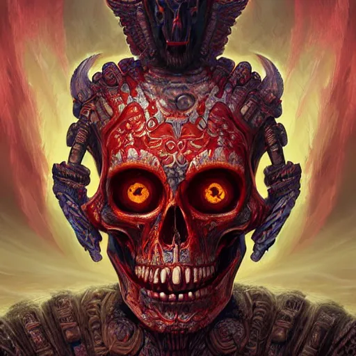 Image similar to digital _ painting _ of _ cizkin god of death mayan _ by _ filipe _ pagliuso _ and _ justin _ gerard _ symmetric _ fantasy _ highly _ detailed _ realistic _ intricate _ port glowing red eyes, space background