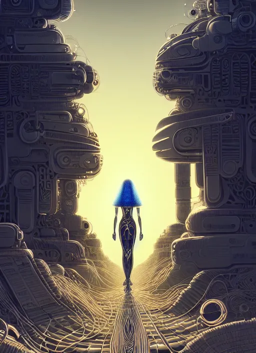 Image similar to highly detailed portrait of a robotoc cyborg long curly white hair egyptian tribal lady, stray wiring by atey ghailan, james gilleard, by joe fenton, by greg rutkowski, by greg tocchini, by kaethe butcher, 4 k resolution, gradient yellow, black and white color scheme!!! ( ( sandstorm robotic pyramid landscape background ) )