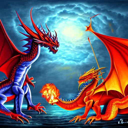Prompt: Elemental dragons at the creation of the world, highly detailed digital painting