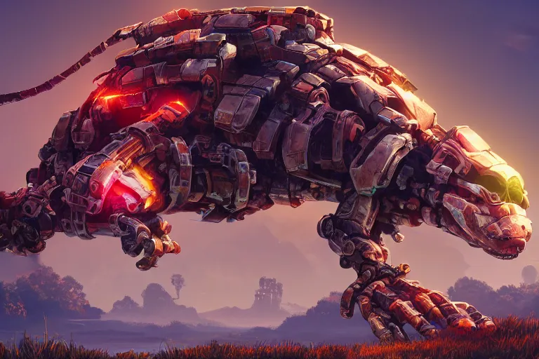 Image similar to shellsnapper machine mecanical creature robot of horizon forbidden west horizon zero dawn radiating a glowing aura global illumination ray tracing hdr fanart arstation by ian pesty and alena aenami artworks in 4 k