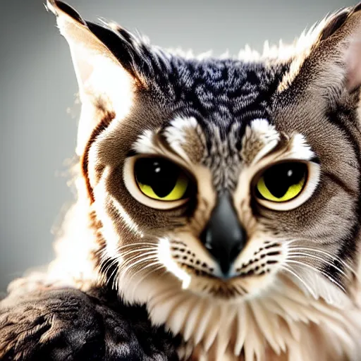 Image similar to a feline owl - cat - hybrid, animal photography