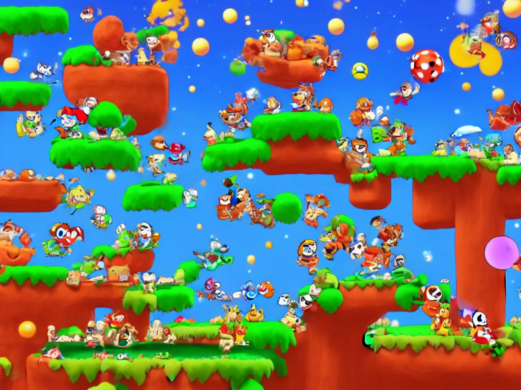 Prompt: goombas fighting with koopas fly to universe, 8 k