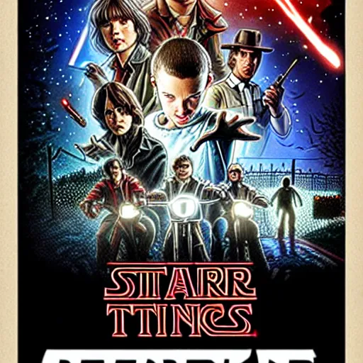 Prompt: stranger things but its star wars poster from the 1 9 8 0 s