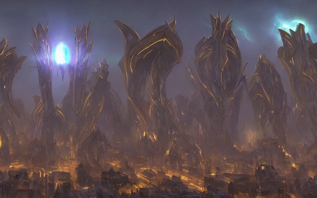 Prompt: protoss structure city, cinematic dramatic lighting, beautiful