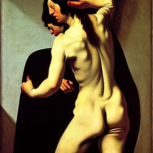 Image similar to woman on her periods by caravaggio