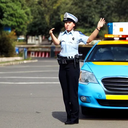 Image similar to traffic policewoman telling you to stop