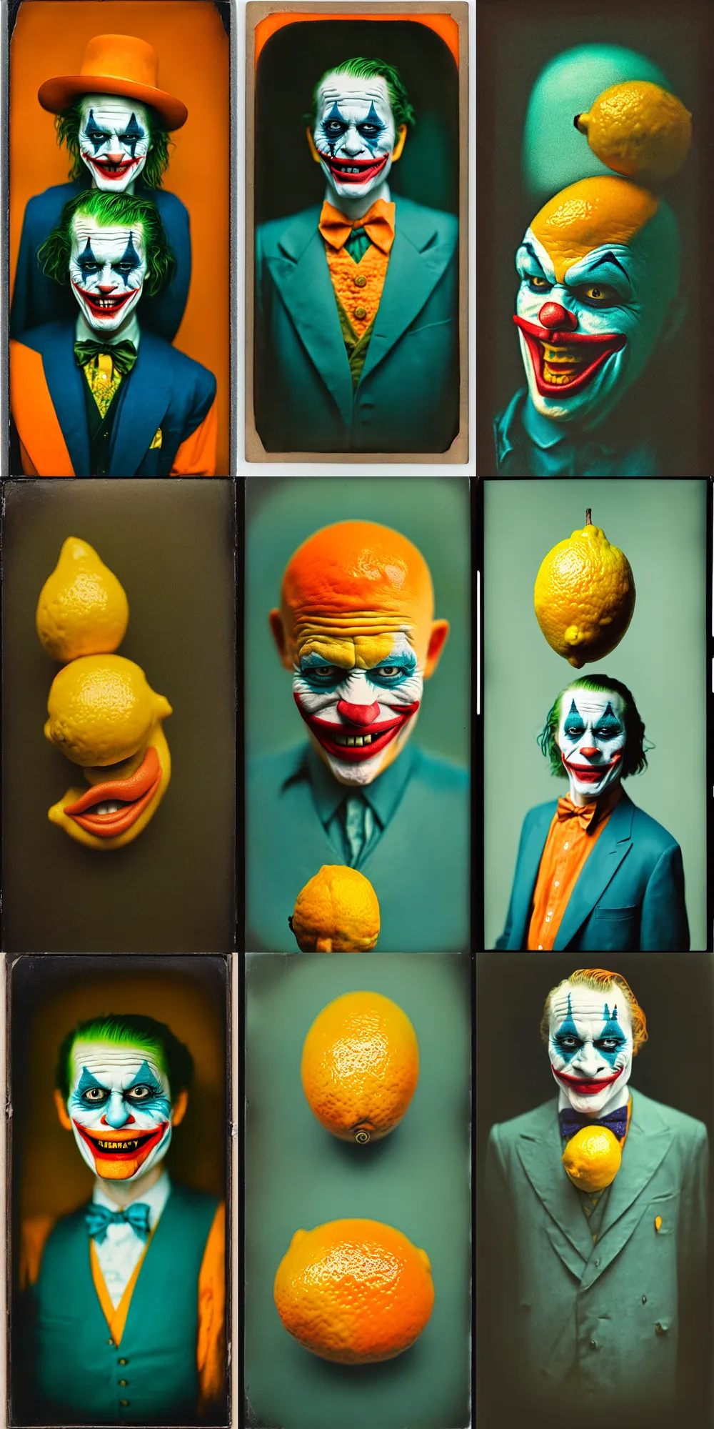 Image similar to kodak portra 4 0 0, wetplate, 8 k, shot of a highly detailed, britt marling style, colour still - life portrait of a lemon looks like 1 9 9 9 joker, teal and orange, muted coloures