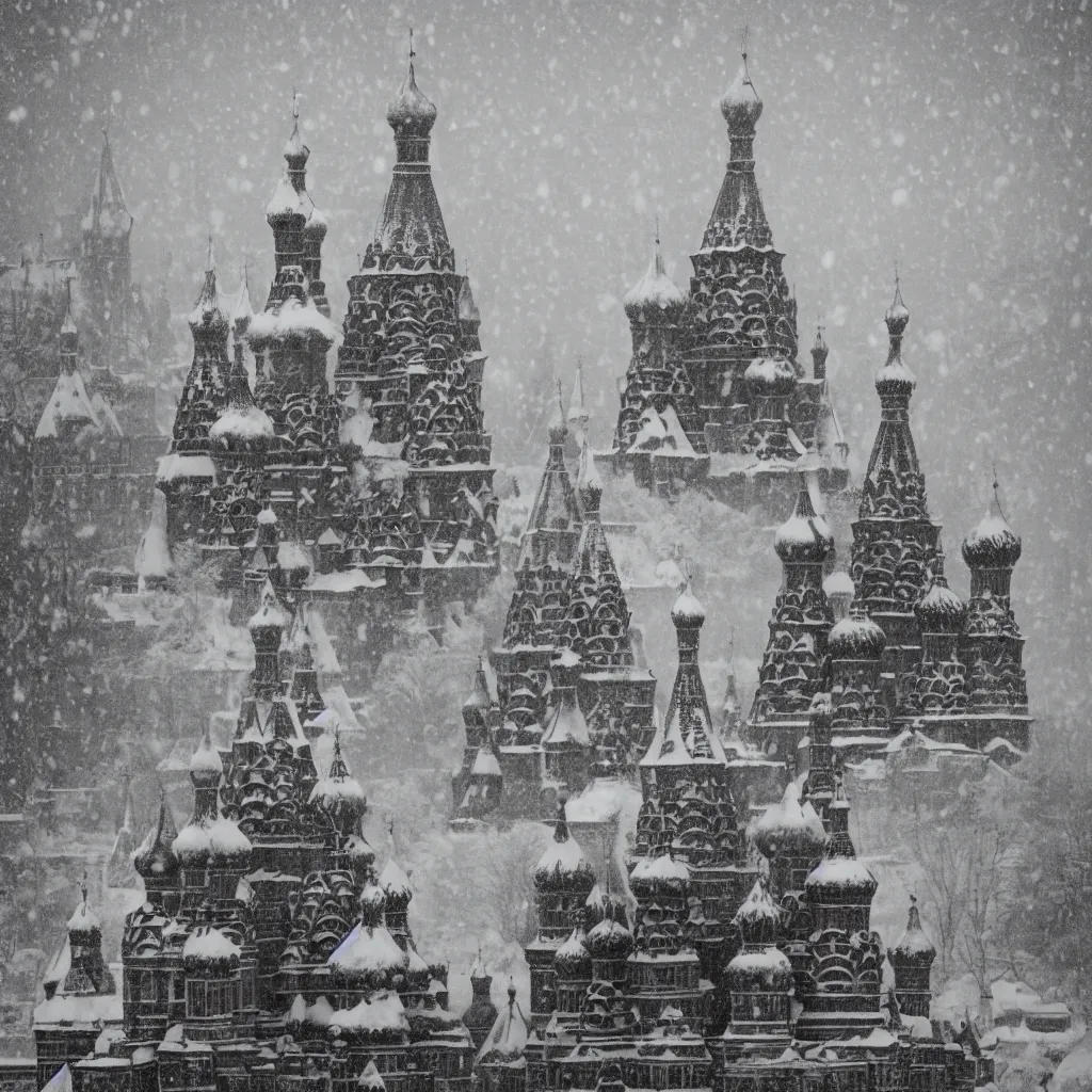 Prompt: minions serving under stalin, with a background of the kremlin in snow, sepia tone picture