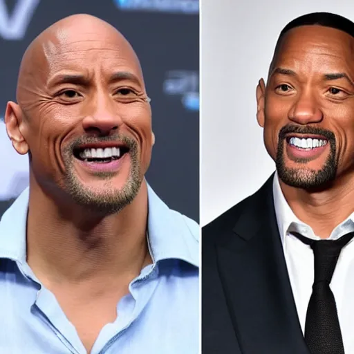 Image similar to dwayne johnson slaps will smith after saying a joke about jada smith bald head