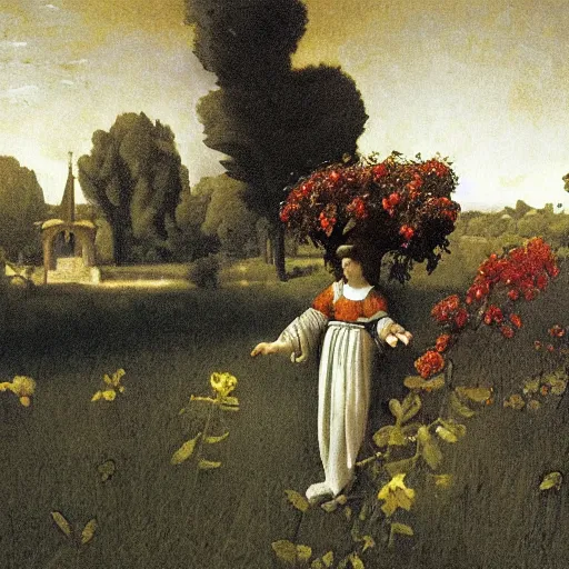 Image similar to ancient realistic satanic town flower bocaccio cardboard merlot shiraz , by Artemisia Gentileschi and Martin Johnson Heade and George Inness , #micro , photography , digital illustration