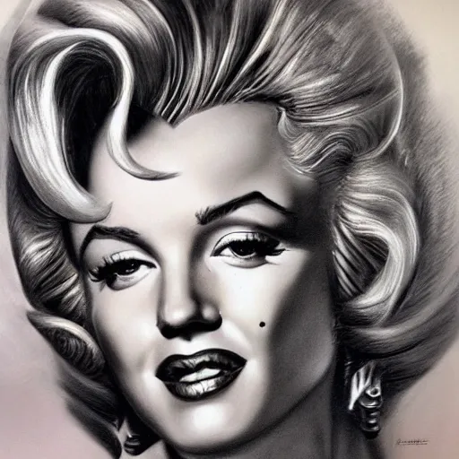 Image similar to pencil art, detailed portrait of marilyn monroe, intricate, hyper detailed, realistic, oil painting, by julie bell, frank frazetta, cinematic lighting