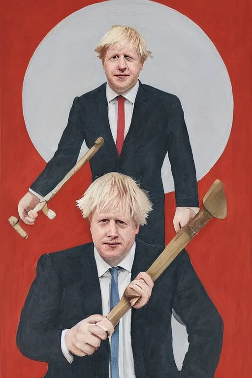 Image similar to a portrait of boris johnson holding a sickle, communist propaganda