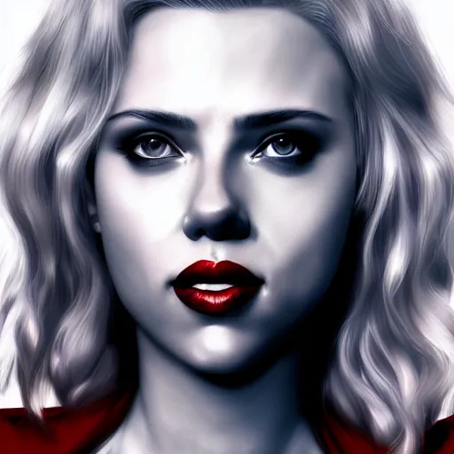 Image similar to Scarlett Johansson as Harley Quinn, digital portrait, artstation, cgsociety, 4k, high detail