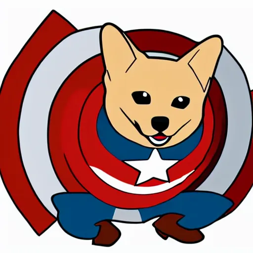 Prompt: overweight corgi dressed as captain america, vector art