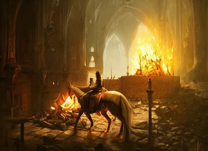 Image similar to the knight in hand sheet of paper, book background. around the fire, volumetric lighting, digital painting, highly detailed, artstation, sharp focus, illustration, concept art, ruan jia, steve mccurry, amazing composition, gothic arch frame