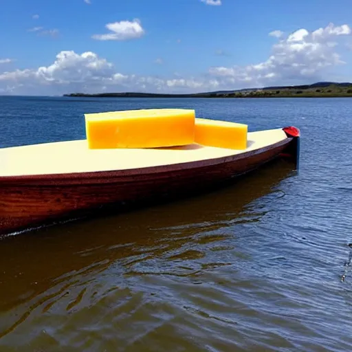 Prompt: a boat made out of cheese