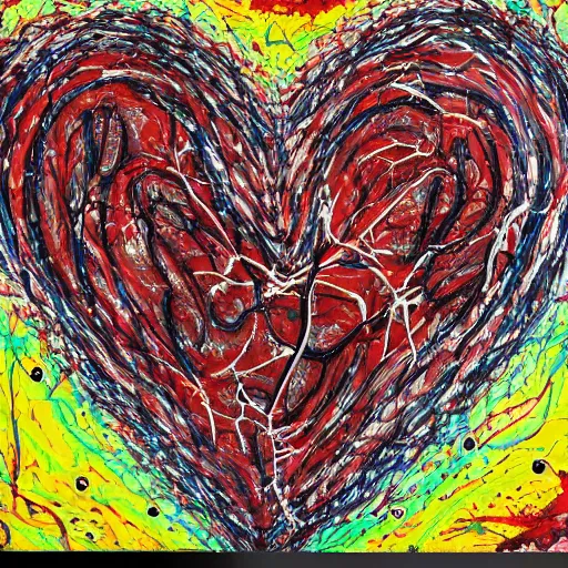 Prompt: Anatomically correct heart in the style of Jackson Pollock