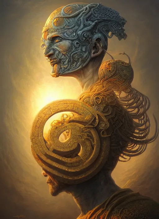 Image similar to helmet of a forgotten deity with a labyrinth, in the style of tomasz alen kopera and fenghua zhong and peter mohrbacher, mystical colors, rim light, beautiful lighting, 8 k, stunning scene, raytracing, octane, trending on artstation