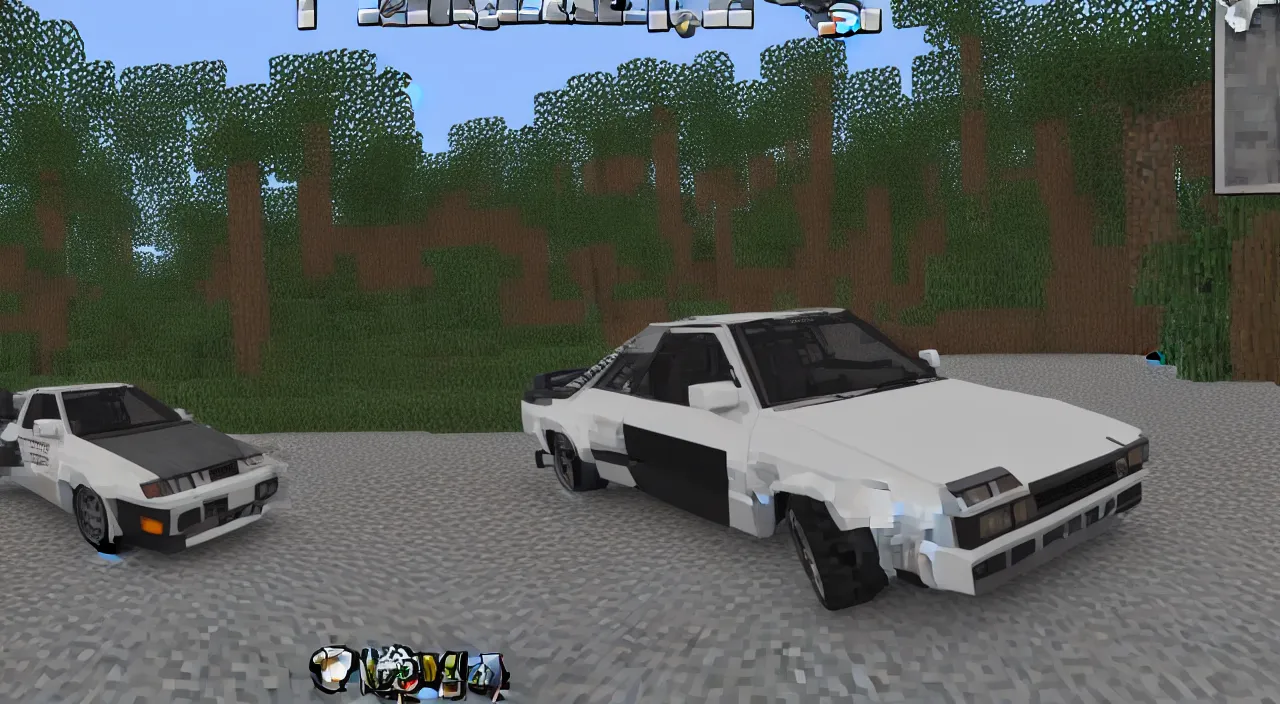 Prompt: Toyota AE86 Trueno drifting in Minecraft mod, Minecraft modding